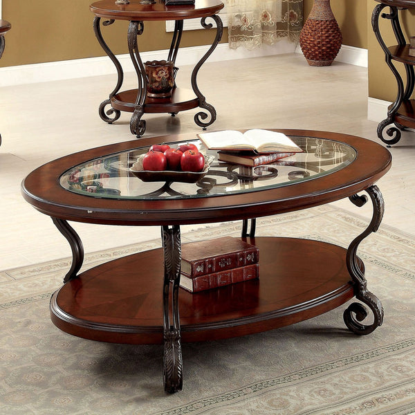 English Elm Traditional Elegant Brown Cherry Side Table with Ornate Scroll Legs and Open Shelf for Living Room Decor Brown Multi 52 L x 39 W x 8 H B011P203063