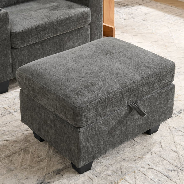 English Elm Single Chenille Manual Recliner with Usb Port Hidden Storage Ottoman and Cup Holders Gray W487P423648