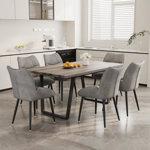 English Elm 62.9-Inch Walnut Dining Set With 6 Plush Velvet Chairs - Modern, Durable, Easy To Assemble, Seats 4-6 W1727S00083