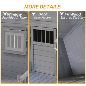 English Elm Large Breed Outdoor Doghouse Solid Fir Wood Covered Porch Weatherproof Asphalt Roof W1431S00010