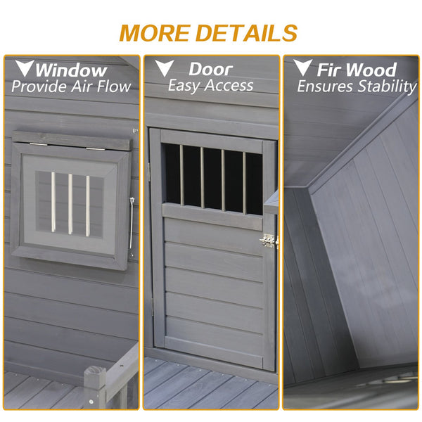 English Elm Large Breed Outdoor Doghouse Solid Fir Wood Covered Porch Weatherproof Asphalt Roof W1431S00010
