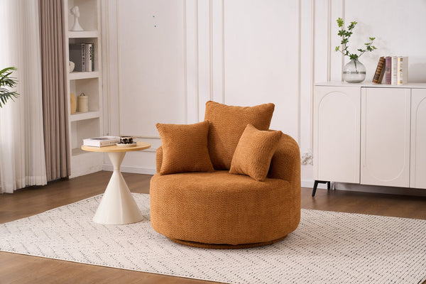 English Elm 360° Swivel Accent Barrel Chair with 3 Removable Pillows, High-Resilience Foam, Ergonomic Curved Back, Orange - Durable Stylish Seat W2231P261424