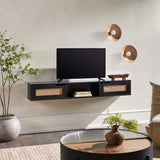 Hamkke 58" Floating TV Stand with Rattan Doors - Scandinavian Boho Design, Stylish Storage & Mounting