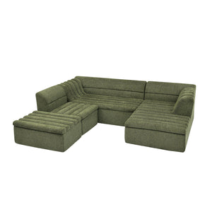 English Elm 135" U-shaped Chenille Sectional with Movable Ottoman Four Piece Modular Living Room Sofa Green W1413S00127