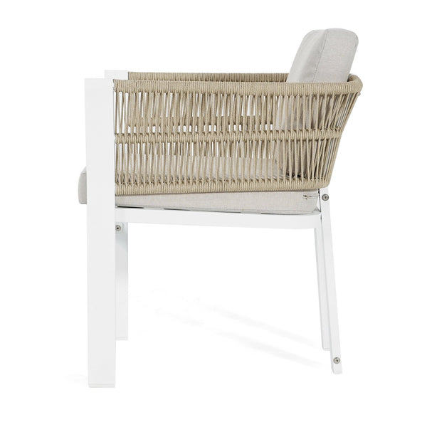 English Elm Outdoor Woven Rattan Aluminum Dining Chairs Set of 2 Coastal Patio Seating Beige,White N779P368549W