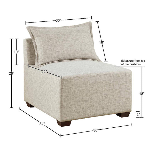 English Elm Modular Armless Chair — Sleek Upholstered Sectional Piece with Durable Fabric, Solid Wood Frame, Cozy Foam Seating and Versatile Configurations for Modern Living Room Decor Linen 31 L x 35 W x 18.25 H B035129471