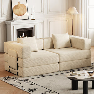 English Elm 72.4 Inch Corduroy Convertible Sofa Bed with Storage Pockets for Living Room W3505P355570