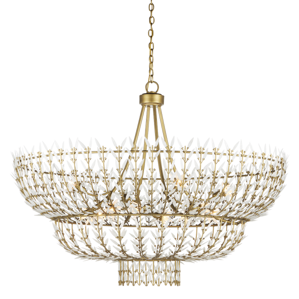 Magnum Opus Grande Chandelier: Exquisite Vintage-Style Fixture with Elegant Brass & White Glass Design