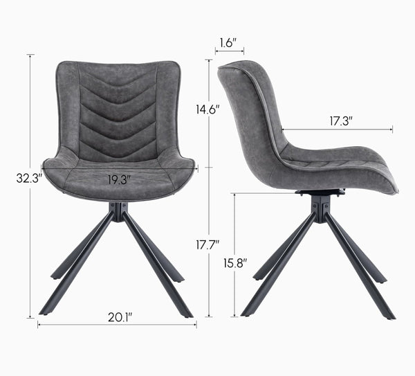 English Elm Mid-Century Modern Swivel Wingback Dining Chair Set Of 2 - Elegant Leather Accent Chairs In Dark Gray T3903P405992