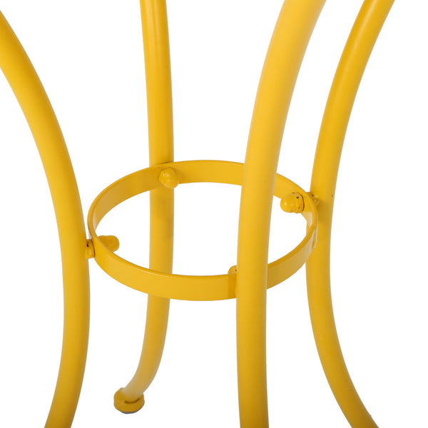 English Elm Colmar Outdoor Iron Bistro Set Powder Coated Slatted Armchairs Round Patio Table Yellow 56558.00MCY
