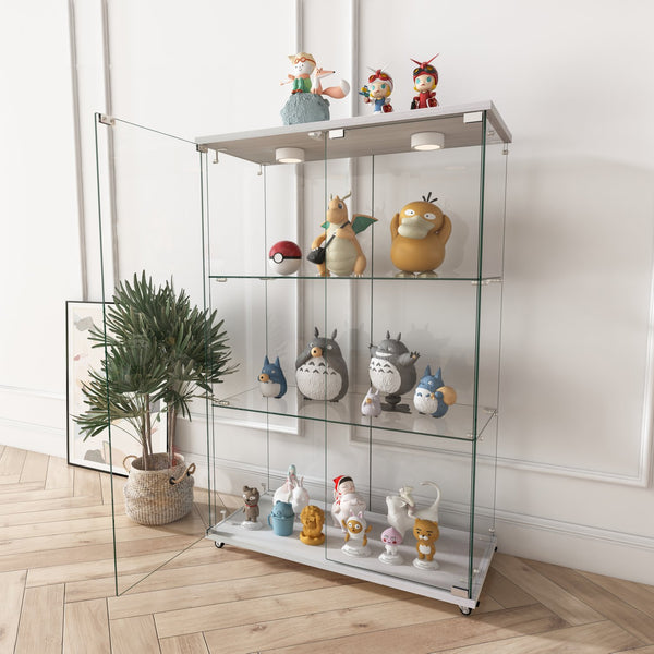 English Elm Modern Glass Display Cabinet With Led Lighting - Elegant 2-Door Showcase For Living Room & Bedroom W241P242928