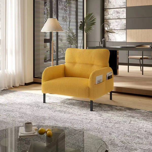 English Elm UNITED Corduroy Accent Chair with Ergonomic Curve, High-Density Foam Seat & Dual Side Pockets for Cozy Living Spaces Yellow W1568P307260