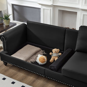 English Elm Modern Classic Living Room 2+3 Seater Sofa Set with Nailhead Trim, Removable Covers, Coil Springs, Hidden Storage Black W1097S00179