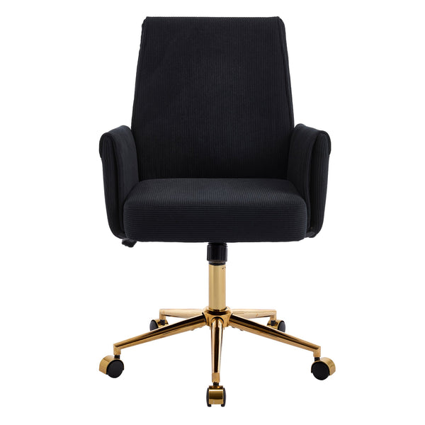 English Elm Mid-back Striped Fabric Office Chair with Gold Base Ergonomic Memory Foam Lumbar Black W2311P420441