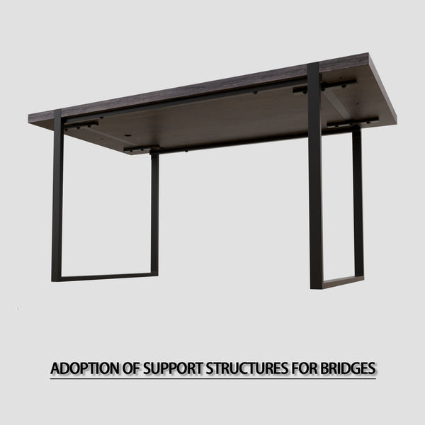 English Elm 59" Industrial Dining Set with Suede Chairs Matte Metal Base Mdf Table Seats Four Black+Grey W2189S00939