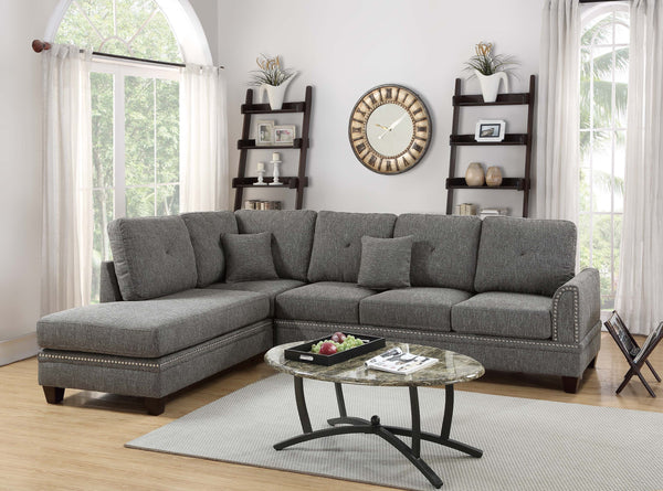 English Elm 2-PCS Ash Black Sectional Sofa with Reversible Chaise, 112" x 85" x 35" Cotton-Blend Fabric Comfort B089S00108