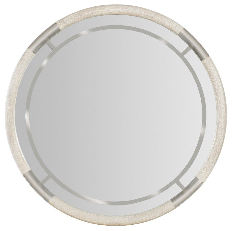 Hooker Furniture Modern Mood Round Mirror With Compass Oak Veneer, Wire-Brush Distress & Warm Pewter Trim, 42" Light Brown 6850-90007-80