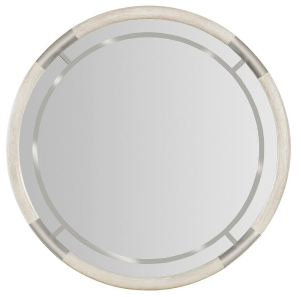 Hooker Furniture Modern Mood Round Mirror With Compass Oak Veneer, Wire-Brush Distress & Warm Pewter Trim, 42" Light Brown 6850-90007-80