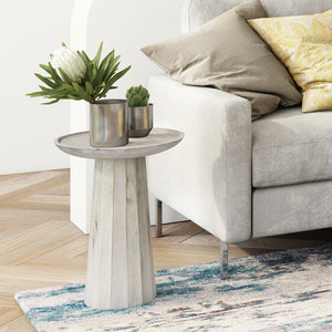 English Elm Dayton Handcrafted Wooden Accent Table with Sculptural Textured Finish — Multipurpose End or Side Table White B136P158438