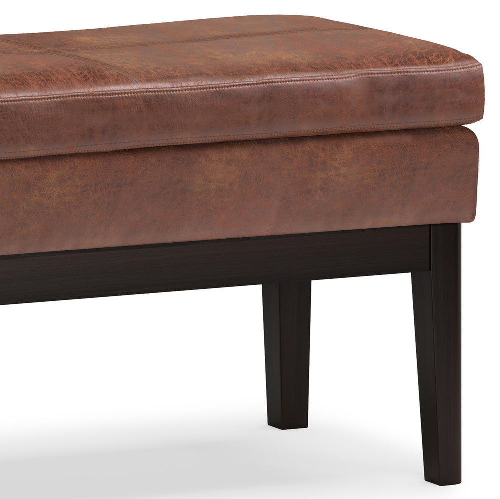 English Elm Carlson Ottoman Bench - Stylish Distressed Saddle Brown Faux Leather For Mid-Century Modern Spaces B136P159234