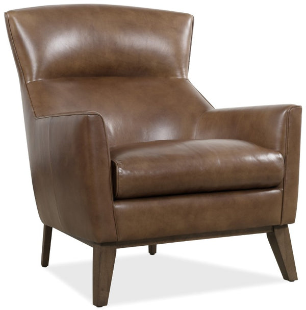 Hooker Furniture Camille Top-Grain Leather Club Chair In Hazelnut Brown With Sculptural Wood Cradle Base, Plush Seat CC237-086