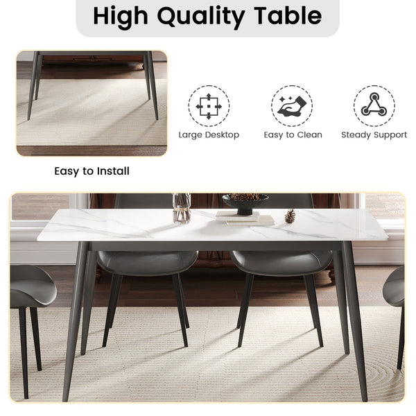 English Elm 62.99" Modern Artificial Stone Dining Table With Dark Grey Metal Legs – Stylish, Seats 6 Comfortably! W1535S00503