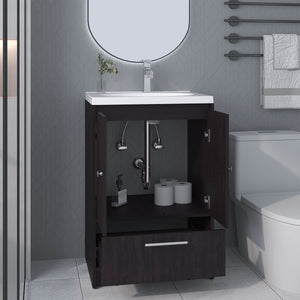 English Elm Bathroom Vanity with Sink Engineered Wood, Single Drawer Storage, Compact Modern Minimalist Design Black 34.25 L x 23.23 W x 13.39 H B097P350324