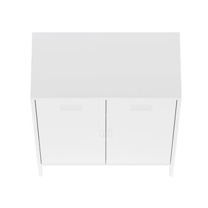 English Elm Naomi Metal Accent Cabinet 32" — Ventilated Double-Door Steel Storage with Adjustable Shelves, Modern Stability White B365P397891