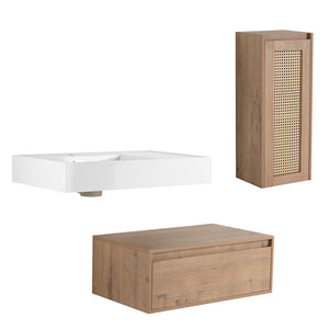 English Elm 30 Inch Wall-Mounted Bathroom Vanity With Soft-Close Drawer & Resin Sink, Space-Saving Design W999S00348