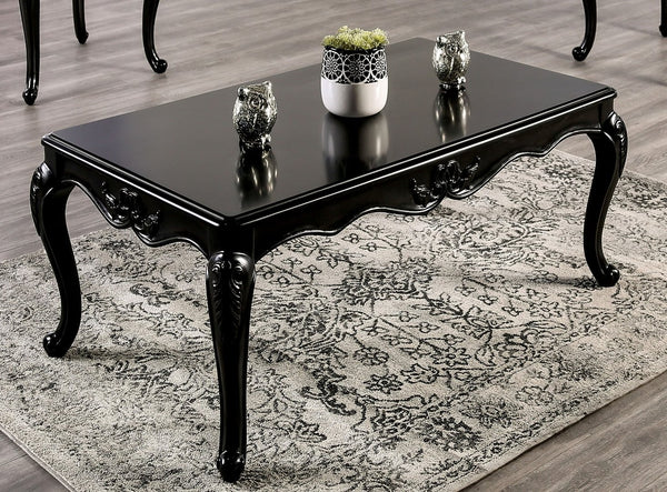 English Elm Traditional Rectangle Coffee Table - Elegant Carved Design, Curved Legs, Solid Wood, Espresso Finish B2741P361113-GIGA