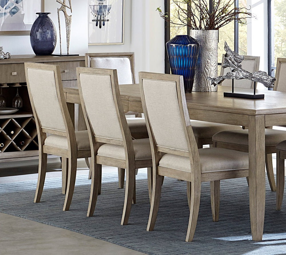 English Elm Modern 9 Piece Extendable Oak Veneer Dining Set with Upholstered Chairs Gray Finish B011S01551