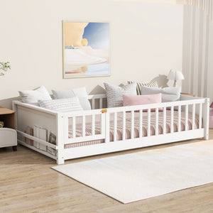 English Elm Twin Size Floor Bed With Integrated Book Rack & Cozy Nook For Imaginative Kids’ Bedrooms, White W504P345769-GIGA