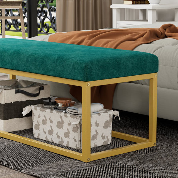 English Elm Storage Bench Green Velvet PU Leather with Gold Steel Frame, Mid-Century Entryway Seat, 600lb Capacity, 48.8"L W578P357538