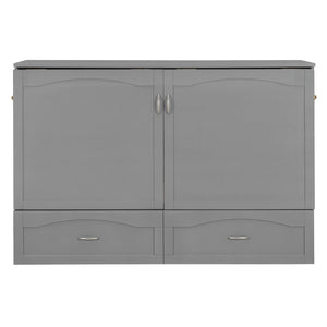 English Elm Queen Murphy Wall Bed with Drawers Usb Charging Ports Pulley Lift Mdf Cabinet Gray LP100671AAE-1