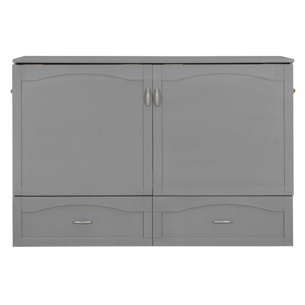 English Elm Queen Murphy Wall Bed with Drawers Usb Charging Ports Pulley Lift Mdf Cabinet Gray LP100671AAE-1
