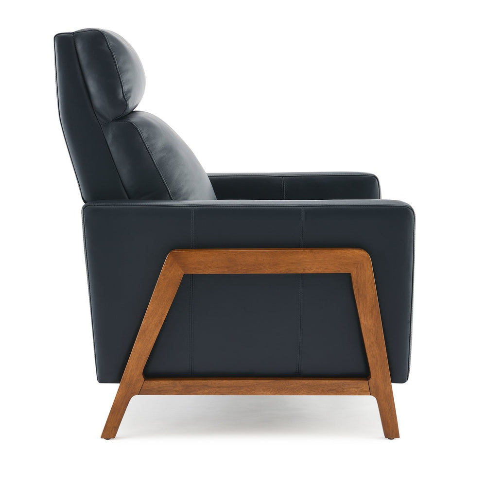 English Elm Richland Top-Grain Leather Push Back Recliner in Midnight Blue with Exposed Wood Frame, Cozy Seat Comfort B050P366073