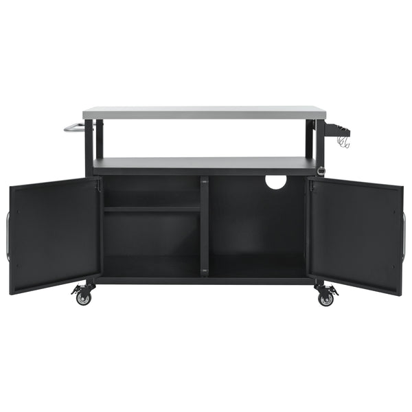 English Elm K&K 54.5" Outdoor Kitchen Island with 1.6" Stainless Top, Locking Wheels, Spice Rack & Bottle Opener N707P270779B