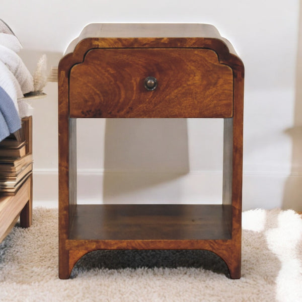 English Elm Newton Chestnut Nightstand With Drawer & Open Shelf - Handcrafted Solid Mango Wood Charm For Small Spaces B182P292084