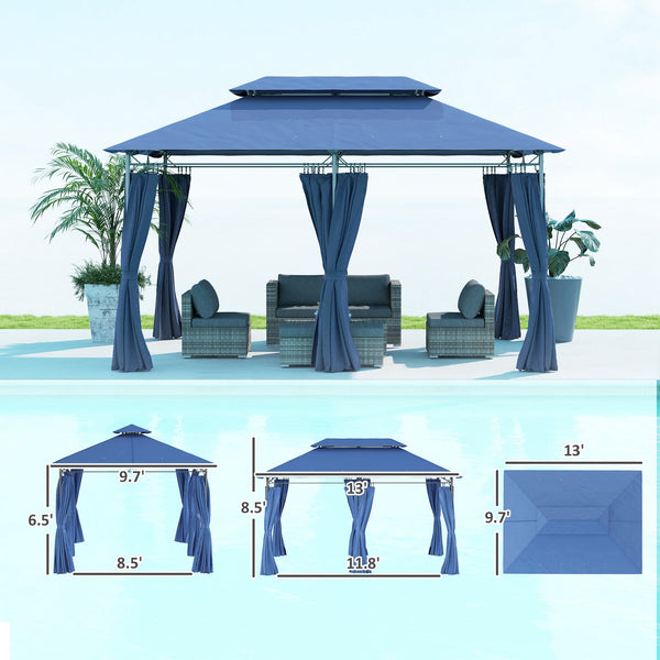 English Elm Outsunny Double Roof Patio Gazebo with Curtains Powder Coated Metal Frame Seats 12 W2225P485583