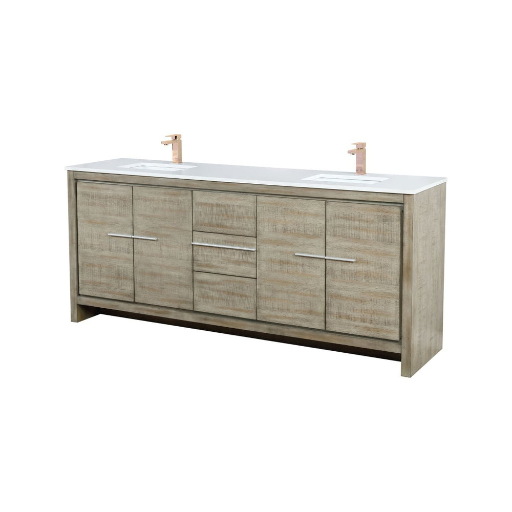 English Elm Rustic Acacia Double Bath Vanity 80" W X 20" D, White Quartz Top & Stylish Rose Gold Faucet Set B2731P259233-GIGA