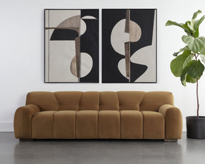 Sunpan Romy Sofa - Plush Meg Gold Upholstery & Distressed Brown Birch Legs for Ultimate Comfort & Style