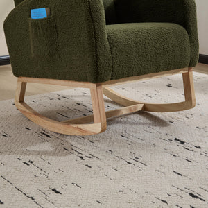 English Elm Modern Upholstered Glider Rocker with Teddy Fabric High Back and Rubberwood Base Green W3723P409071
