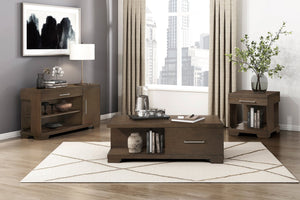 English Elm Modern Mango Veneer End Table with Dovetail Drawer and Open Shelf, Nickel Pull, Contemporary Storage Design Espresso 25.5 L x 27.5 W x 27.5 H B011P387100