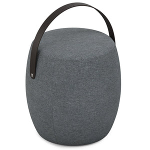 English Elm Ramsay Handcrafted Round Footstool with Wood Handle, Durable Linen-Look Upholstery & Versatile Use Grey B136P252657