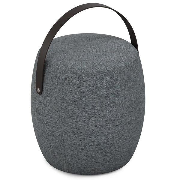 English Elm Ramsay Handcrafted Round Footstool with Wood Handle, Durable Linen-Look Upholstery & Versatile Use Grey B136P252657