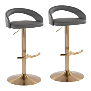 English Elm Adjustable Swivel Barstools Set of Two with Chrome Base Mid-century Kitchen Counter Seating Grey B202S01979