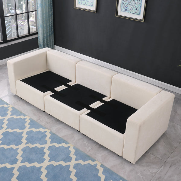 English Elm Modular Sectional Sofa Set - Versatile 3-Piece Chenille Beige Design For Ultimate Comfort & Style W1123S00038