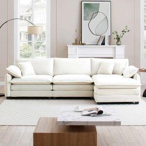 English Elm Oversize L-Shaped Sectional Sofa With Ottoman - Plush White Corduroy, Stylish Comfort For Any Room W714S00690-GIGA