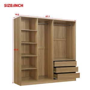 English Elm Doorless Open Wardrobe with 6 Compartments and 3 Drawers, Modern Space-Saving Storage for Bedroom Natural N820S00036D