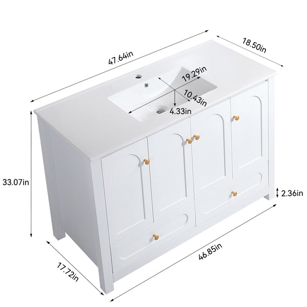 English Elm 48" Sage Bathroom Vanity with Ceramic Sink Mdf Cabinet Soft Close Doors Drawers White W3133S00002